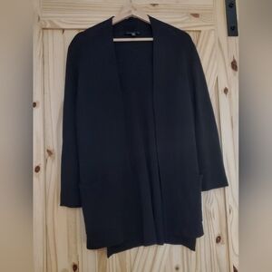 Eileen Fisher Size L Black Silk Cotton Long Cardigan with Pockets